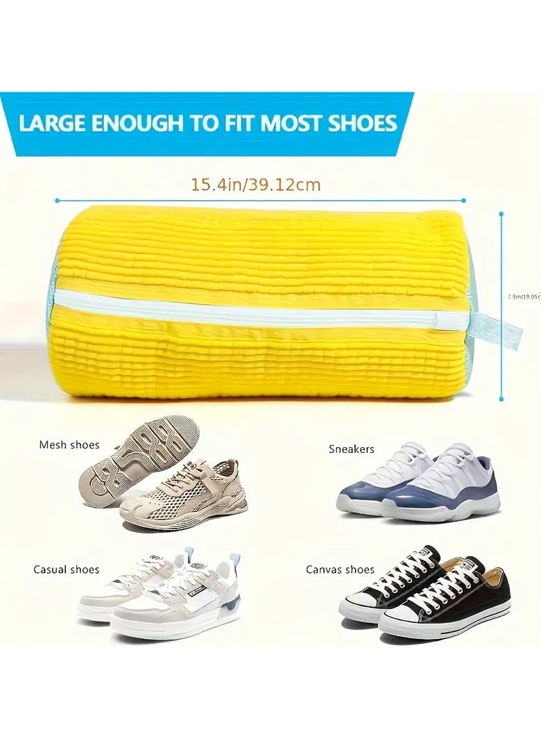 Durable Shoe Washing Machine Bag – Yellow with Blue Zipper | Protective Laundry Bag for Sneakers & Casual Shoes - Image 3