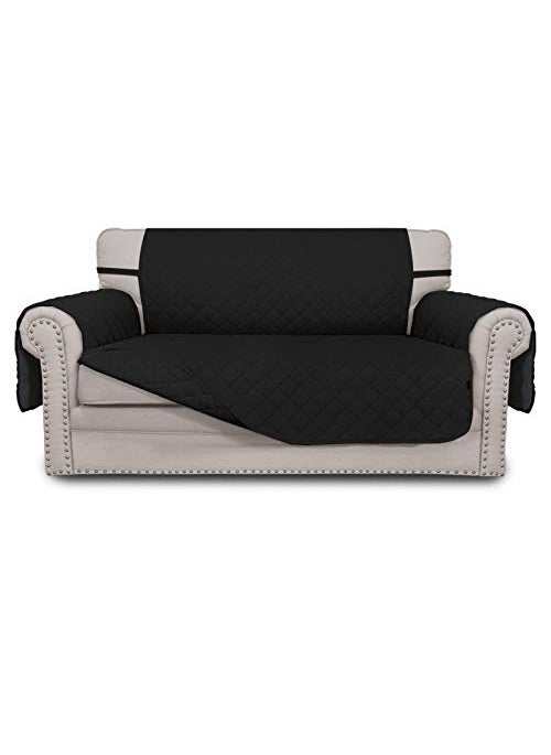 Easy-Going EasyGoing Reversible Loveseat Couch Cover for 2 Cushion Couch Sofa Cover for Dogs Water Resistant Furniture Protector with Foam Sticks Elastic Straps for Pet Loveseat BlackBlack 