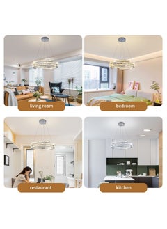 Ganeed Modern Dimmable Crystal Chandeliers, 3 Rings LED Pendant Light Fixture Adjustable Ceiling Hanging Light for Living Dining Room Kitchen Bedroom Porch with Remote (Variable Light/Dia 19.7 in) 48W  - Image 2