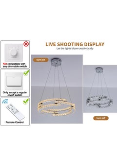 Ganeed Modern Dimmable Crystal Chandeliers, 3 Rings LED Pendant Light Fixture Adjustable Ceiling Hanging Light for Living Dining Room Kitchen Bedroom Porch with Remote (Variable Light/Dia 19.7 in) 48W  - Image 4