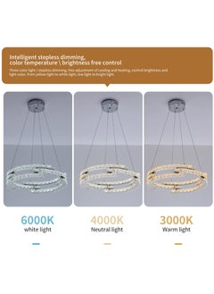 Ganeed Modern Dimmable Crystal Chandeliers, 3 Rings LED Pendant Light Fixture Adjustable Ceiling Hanging Light for Living Dining Room Kitchen Bedroom Porch with Remote (Variable Light/Dia 19.7 in) 48W  - Image 5