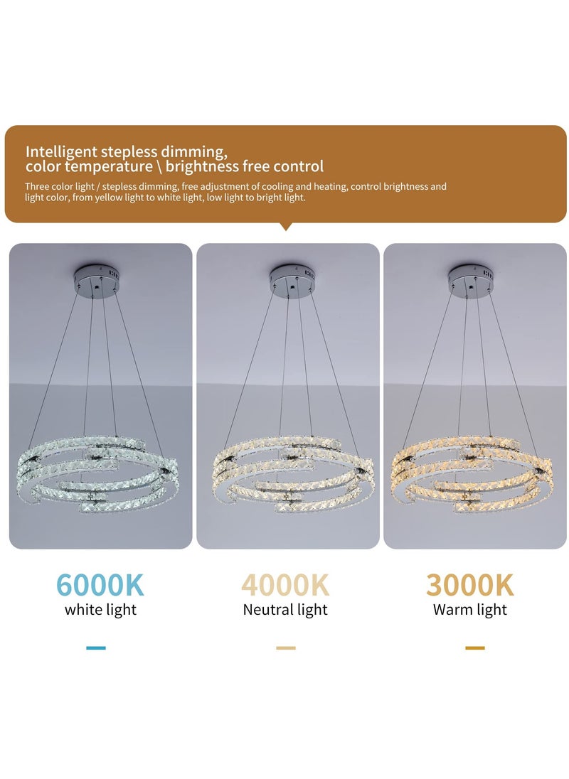 Ganeed Modern Dimmable Crystal Chandeliers, 3 Rings LED Pendant Light Fixture Adjustable Ceiling Hanging Light for Living Dining Room Kitchen Bedroom Porch with Remote (Variable Light/Dia 19.7 in) 48W  - Image 5