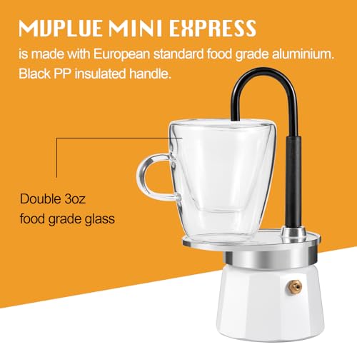 MVPLUE-Mini Express Swiss Single Tube Moka Pot Aluminum Ivory white，Moka Set includes One Double Wall 3oz Cup,Enjoy delicious coffee in no time - Image 4