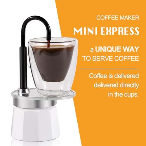 MVPLUE-Mini Express Swiss Single Tube Moka Pot Aluminum Ivory white，Moka Set includes One Double Wall 3oz Cup,Enjoy delicious coffee in no time - Image 3