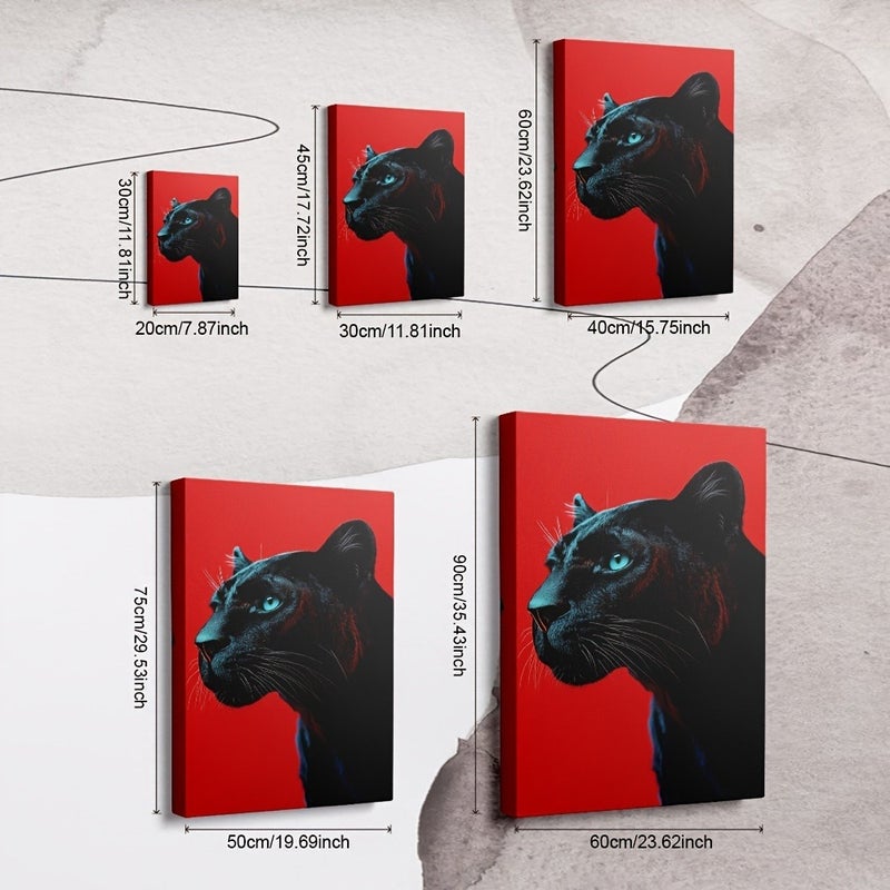 Modern Black Panther Framed Canvas Wall Art, Red Background - Image 3