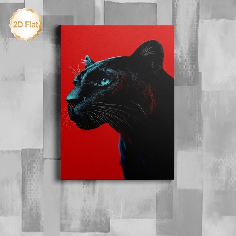 Modern Black Panther Framed Canvas Wall Art, Red Background - Image 4