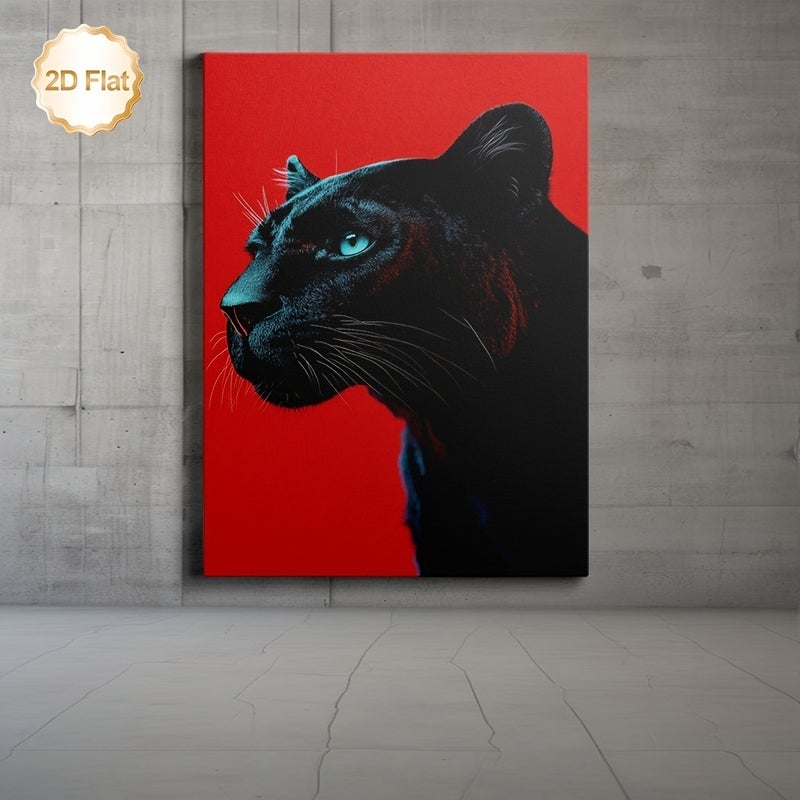 Modern Black Panther Framed Canvas Wall Art, Red Background - Image 2
