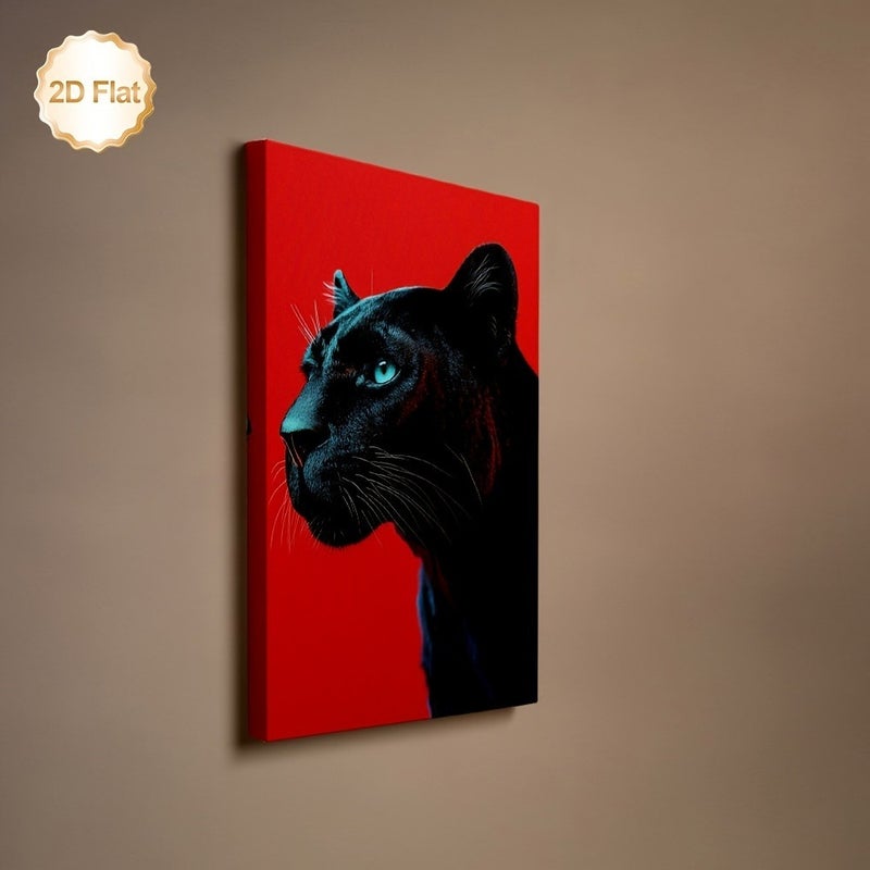 Modern Black Panther Framed Canvas Wall Art, Red Background - Image 5