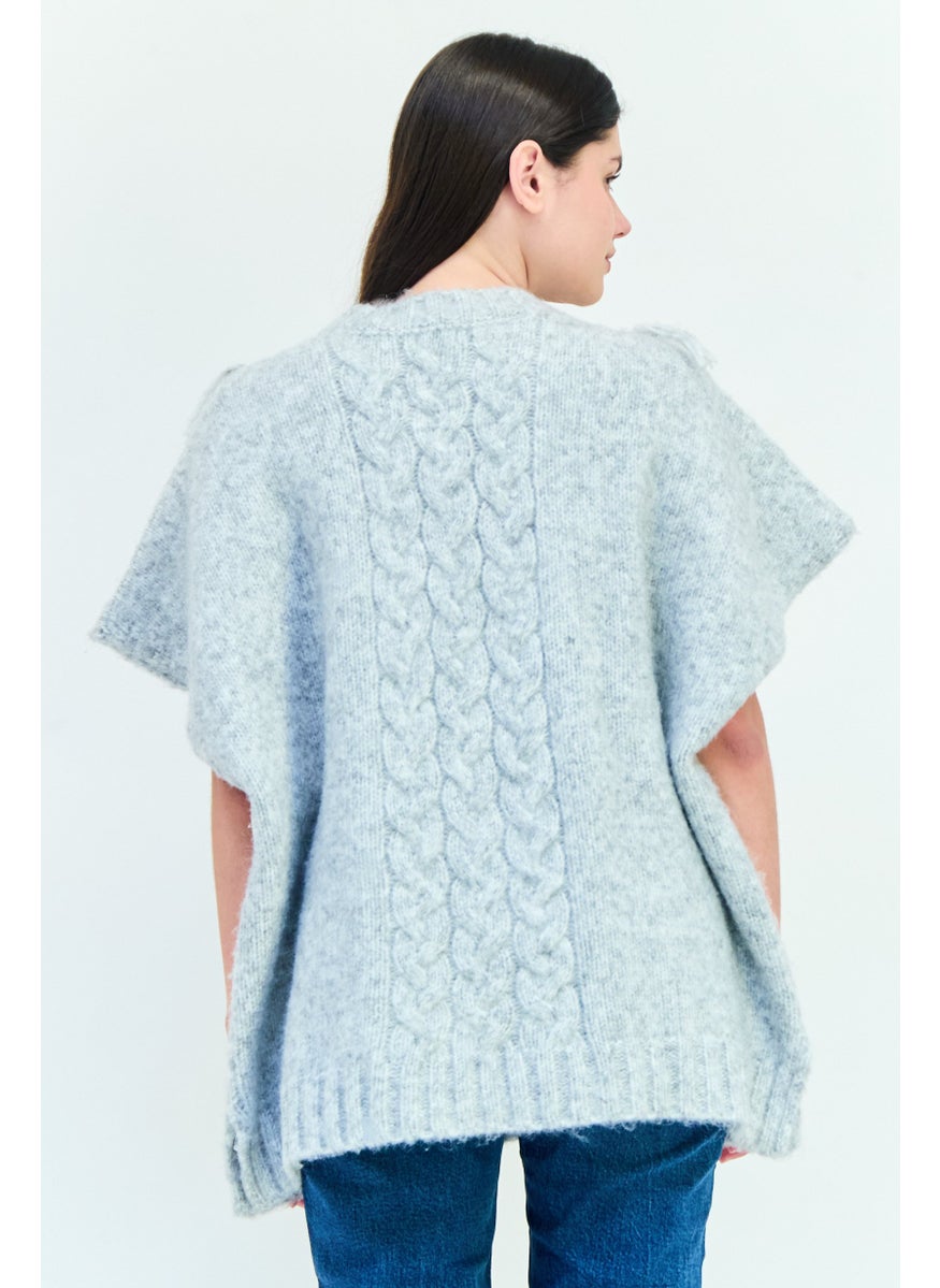 Aerie Women Ribbed Neck Knitted Sweater, Grey  - Image 3