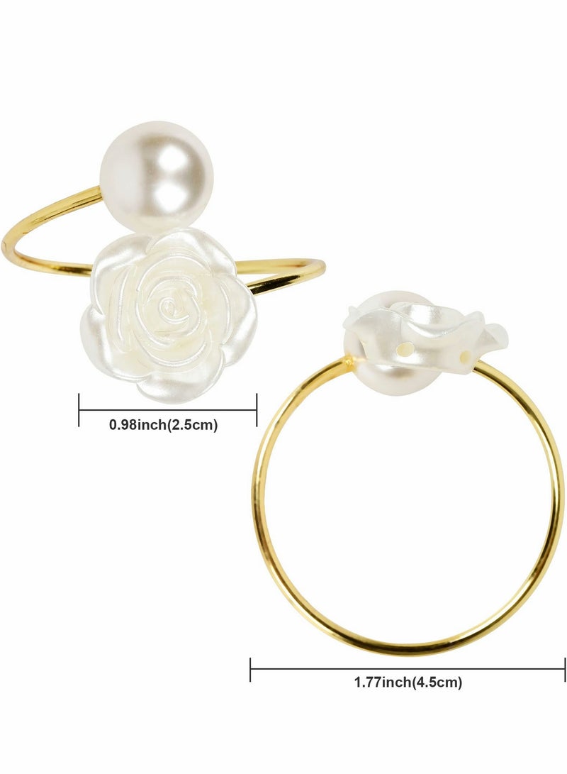 SOLARAE Napkin Rings, White Rose Pearl Dining Table Ring Holder, Vintage Paper Towel Rings for Valentine's Day Wedding Banquet Home Decorations (6 Pcs) - Image 5