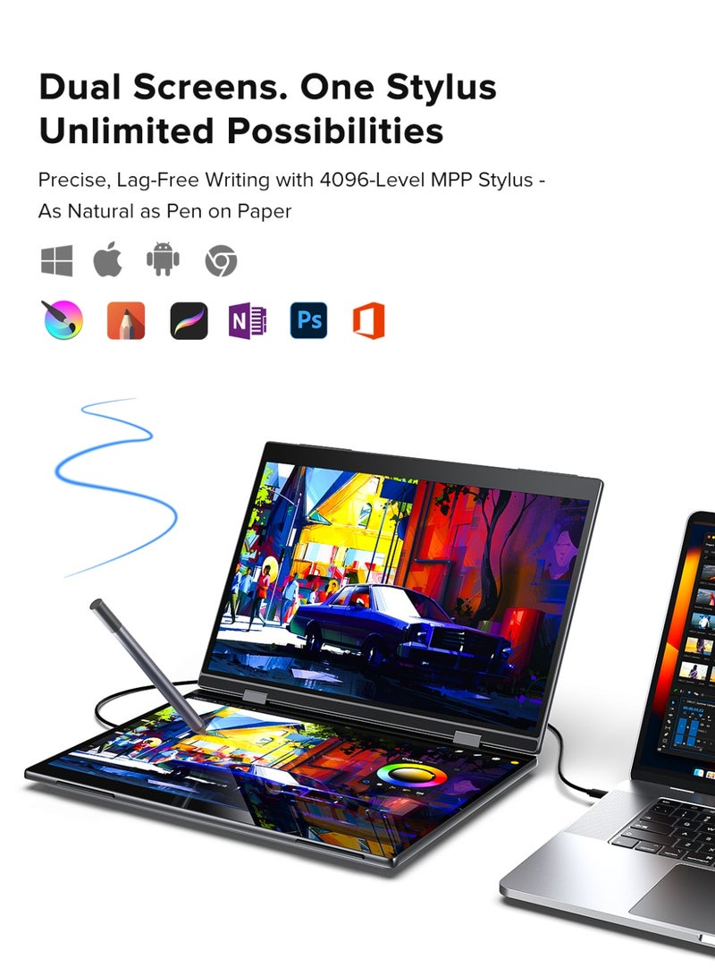 أوبيرفكت شاشة محمولة UPERFECT مقاس 16 بوصة مزدوجة 2560*1600P QHD 60 هرتز QLED USB C ومنفذ Mini HDMI شاشة ثانية للكمبيوتر المحمول/الهاتف/جهاز الألعاب - Image 3