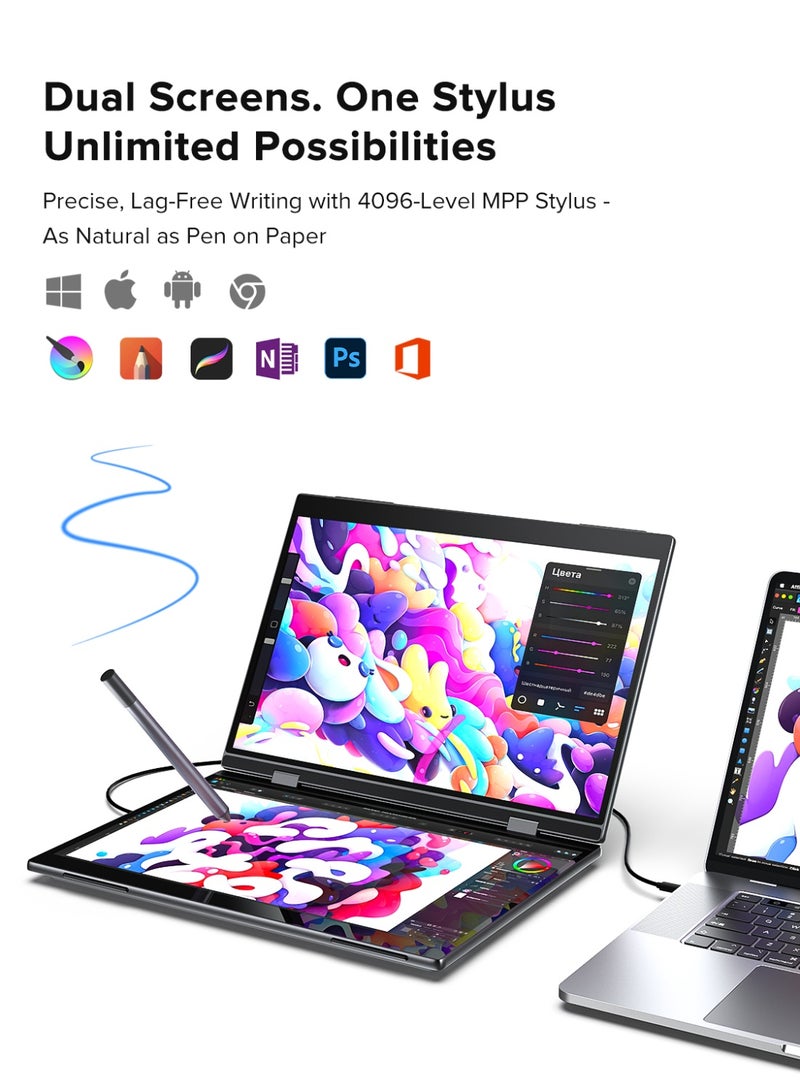 أوبيرفكت شاشة محمولة UPERFECT مقاس 16 بوصة مزدوجة 2560*1600P QHD 60 هرتز QLED USB C ومنفذ Mini HDMI شاشة ثانية للكمبيوتر المحمول/الهاتف/جهاز الألعاب - Image 4