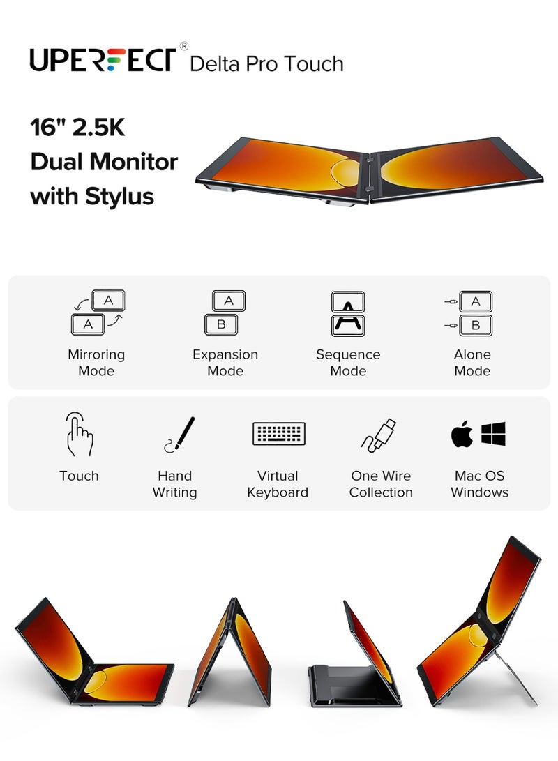 أوبيرفكت شاشة محمولة UPERFECT مقاس 16 بوصة مزدوجة 2560*1600P QHD 60 هرتز QLED USB C ومنفذ Mini HDMI شاشة ثانية للكمبيوتر المحمول/الهاتف/جهاز الألعاب - Image 2