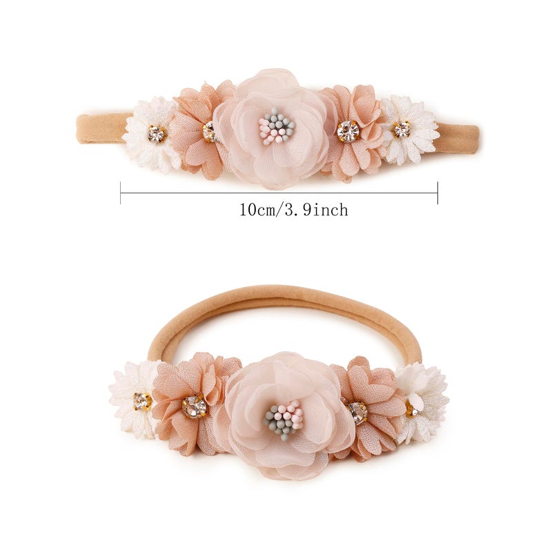BFNAAgirl Baby Girl Floral Headband Nylon Flower Crown Elastic Hairband 3pcs Hair Accessories Gift for Girls (9572) - Image 2