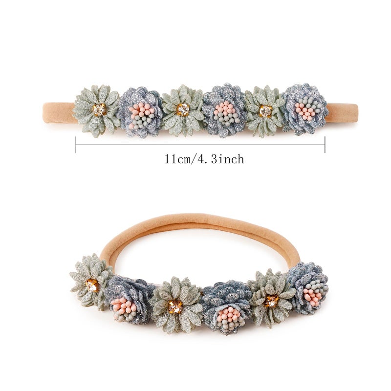 BFNAAgirl Baby Girl Floral Headband Nylon Flower Crown Elastic Hairband 3pcs Hair Accessories Gift for Girls (9572) - Image 3