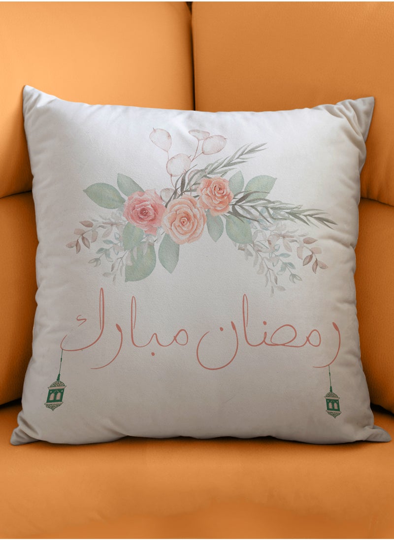 LOWHA - Polyester Pillowcase Cushion Cover with Ramadan Mubarak and Flowers Design - Image 1