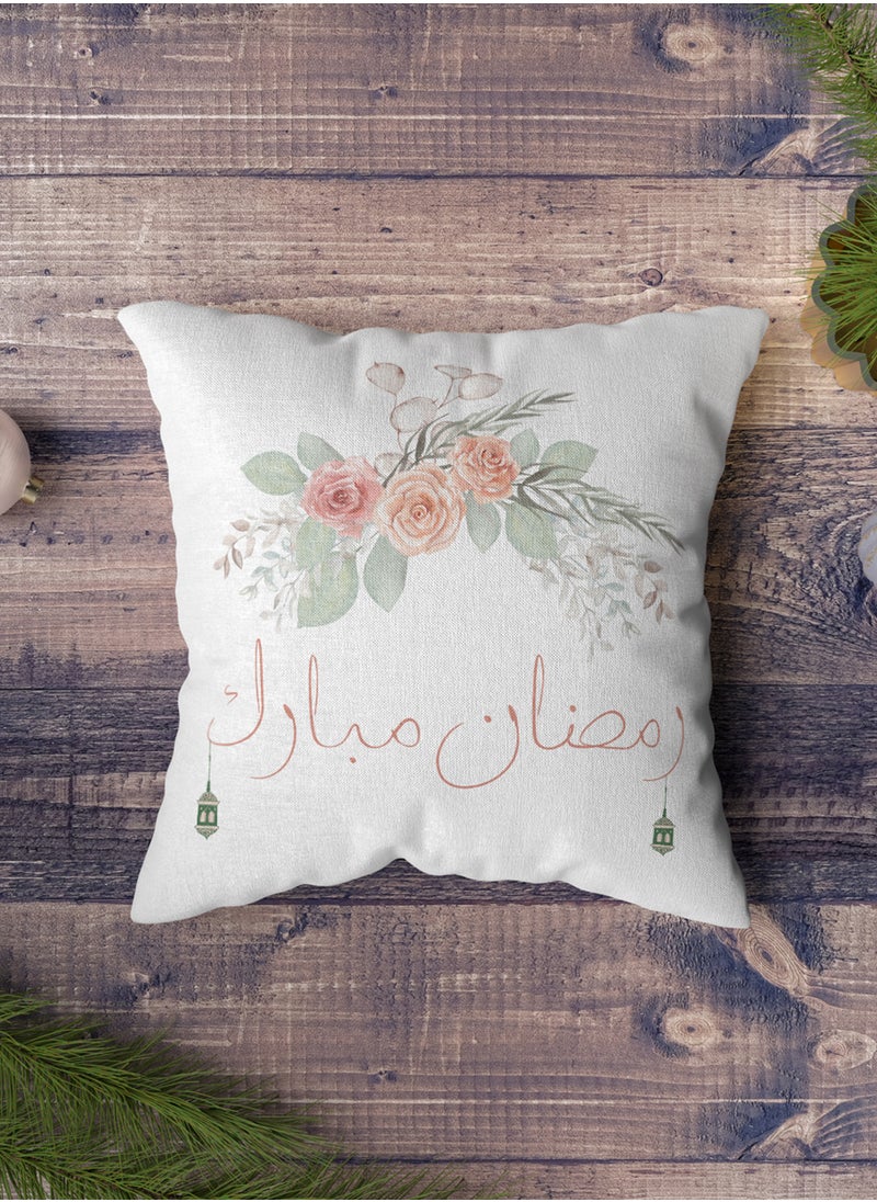 LOWHA - Polyester Pillowcase Cushion Cover with Ramadan Mubarak and Flowers Design - Image 1