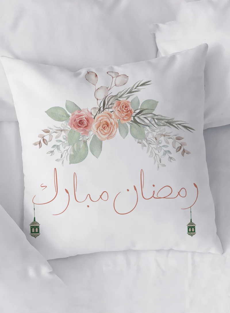 لوحة غطاء وسادة من البوليستر بتصميم رمضان مبارك بفوانيس رمضان مع نمط ورود