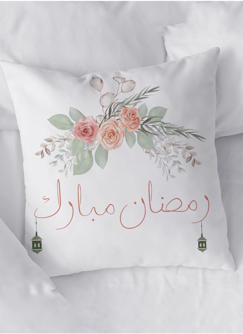 LOWHA - Polyester Pillowcase Cushion Cover with Ramadan Mubarak and Flowers Design - Image 1