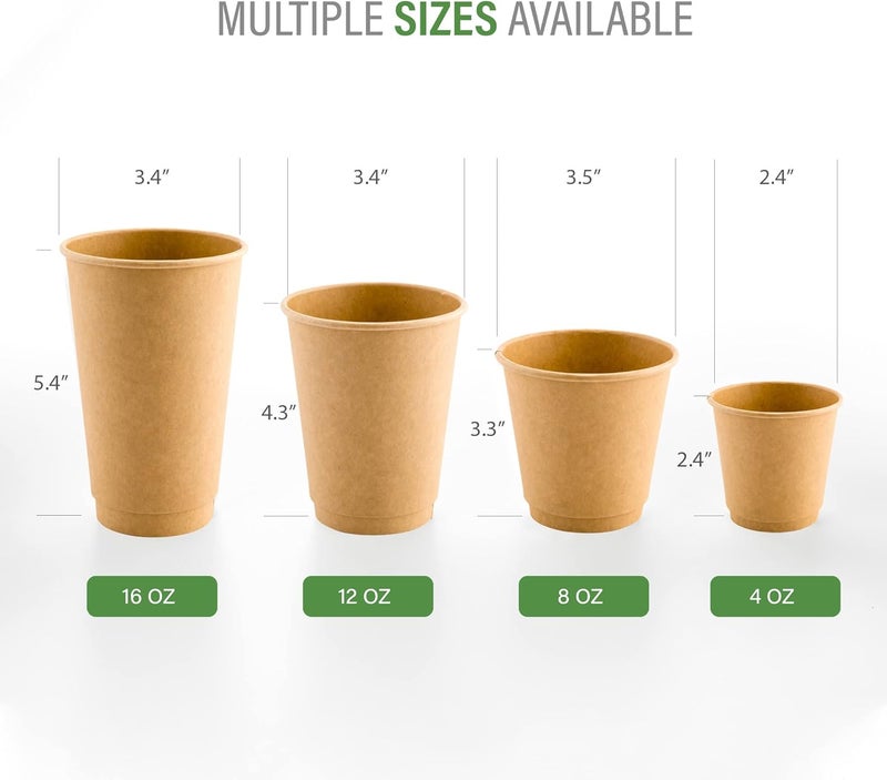 Restaurantware 500-CT Disposable Kraft 12-oz Hot Beverage Cups with Double Wall Design: No Need for Sleeves - Perfect for Cafes - Eco Friendly Recyclable Paper - Insulated - Wholesale Takeout Coffee Cup - Image 3