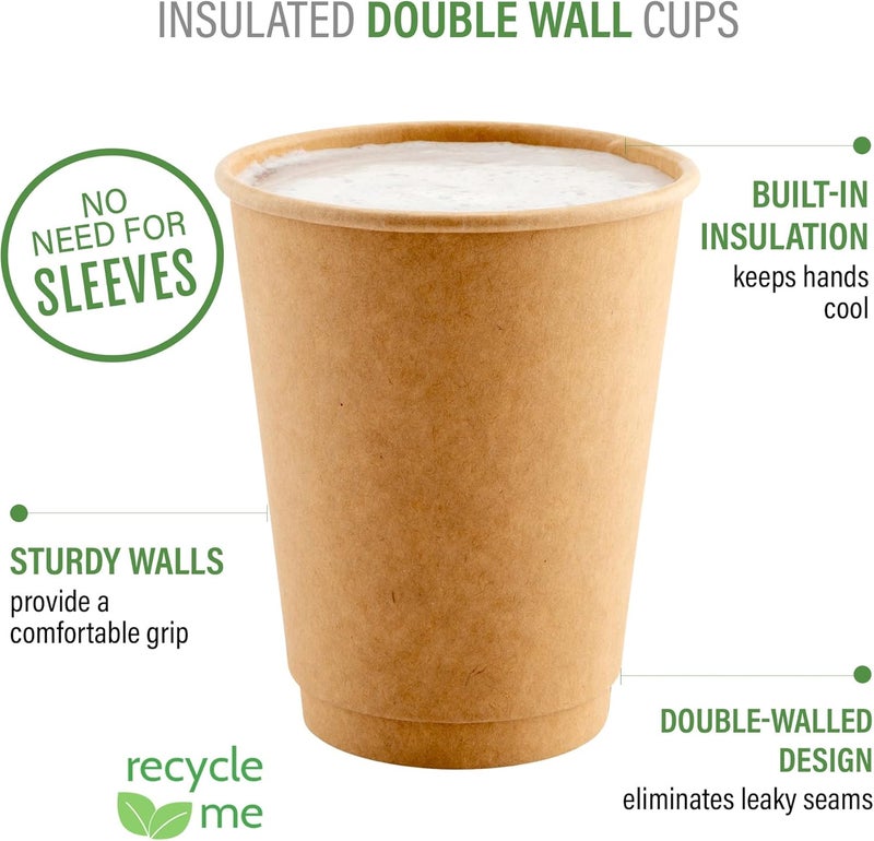 Restaurantware 500-CT Disposable Kraft 12-oz Hot Beverage Cups with Double Wall Design: No Need for Sleeves - Perfect for Cafes - Eco Friendly Recyclable Paper - Insulated - Wholesale Takeout Coffee Cup - Image 4