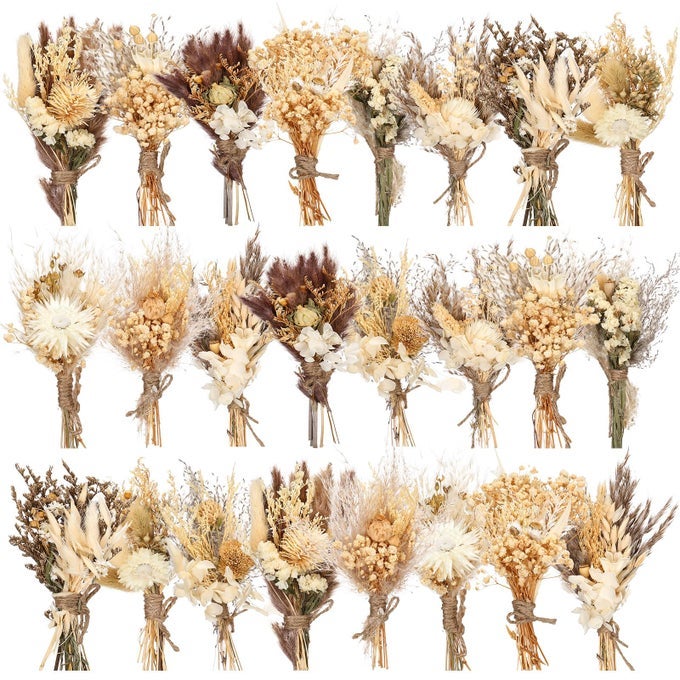 24 PCS BOHO DRIED FLOWER BOUQUET MINI WEDDING HANDMADE DRY FLOWERS DECOR FOR VASE CRAFTS DIY PHOTO BOUTONNIERE FOR MEN FLORAL PLANT FOR BRIDESMAID GIFT BIRTHDAY DECORSTYLISH