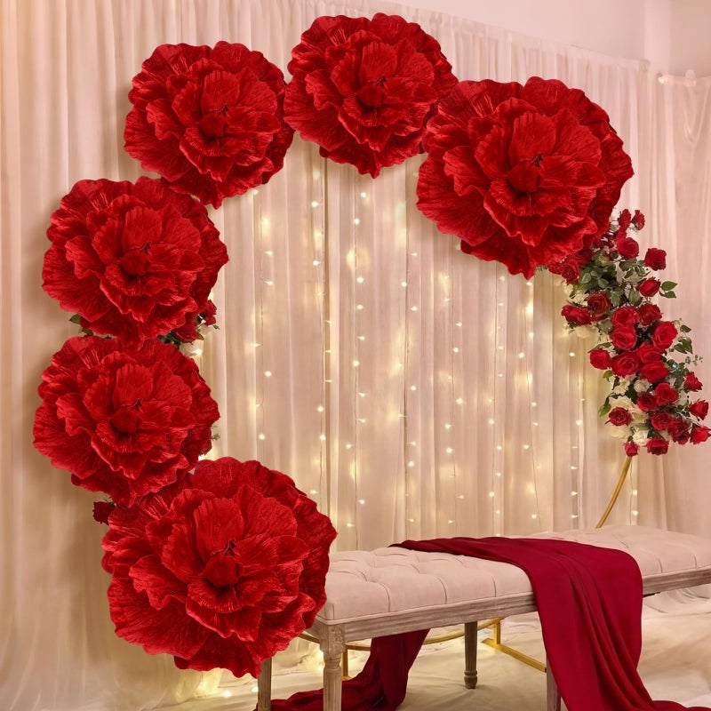Giegxin 6 Pcs Giant Flowers for Decoration 12 20 Inch Large Artificial Red Velvet Rose Petals Giant Flowers Mexican Birthday Decoration for Wedding Arch Anniversary Home Party Decor - Image 2