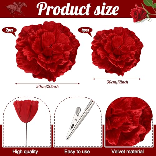 Giegxin 6 Pcs Giant Flowers for Decoration 12 20 Inch Large Artificial Red Velvet Rose Petals Giant Flowers Mexican Birthday Decoration for Wedding Arch Anniversary Home Party Decor - Image 3