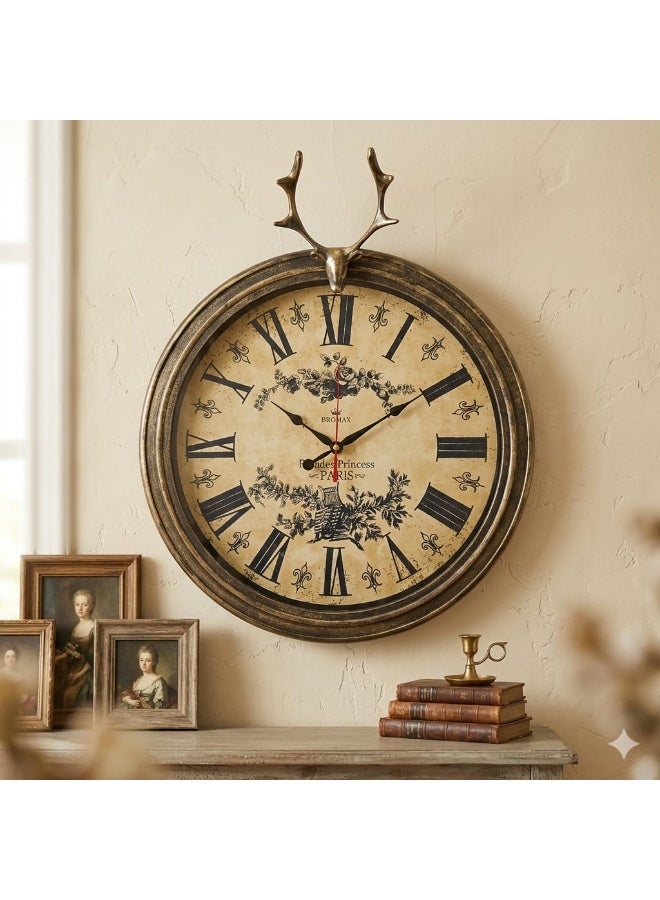 Vintage Roman Numeral Wall Clock With Detachable Deer Ornament, 37 X 37 Cm, Plastic - Image 2