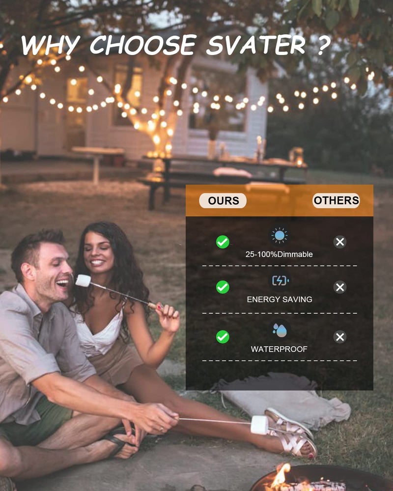 Svater Outdoor String Lights LED 25 FT, Patio Globe Lights with 13 Plastic G40 Bulbs, Waterproof Dimmable Outside Hanging Light for Backyard Bistro Cafe Porch Party Decor, 2700K Warm White - Image 5