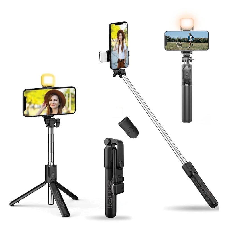 SooPii Selfie Stick Tripod with Fill Light, 7.5-28inch Phone Tripod Stand with Wireless Remote, 3 in 1 Multifunctional Extendable Selfie Stand, Gimbal Mobile Stick Perfect for Selfies/Live Streaming - Image 5