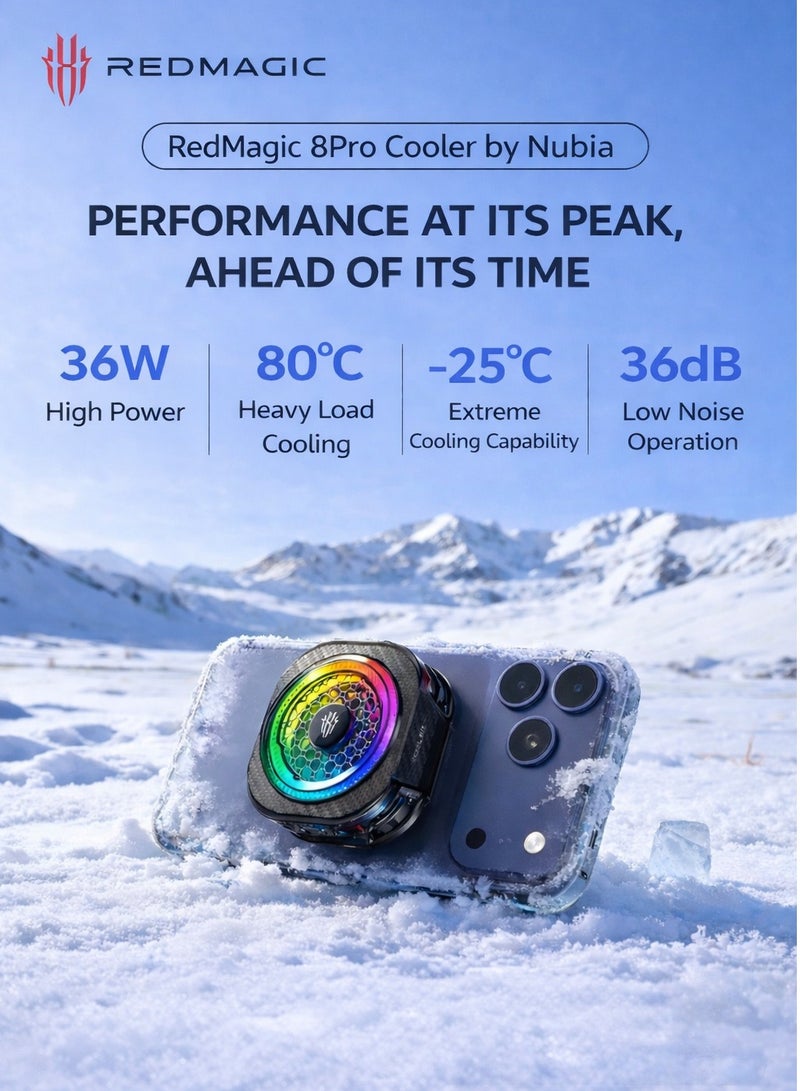 ريد ماجيك مبرد هاتف ردماجيك 8 برو المغناطيسي من نوبيا  للهاتف و الايباد – مروحة تبريد قوية بقدرة 36 واط لتبريد فائق أثناء اللعب، مع شاحن رد ماجيك بقدرة 65 واط، يحتوي على مشتت حراري من الجرافين، مع تركيب مغناطيسي ومشبك – مروحة تبريد قوية للهواتف الذكية، الأجهزة اللوحية، الآيباد، وجهاز ستيم ديك (مثالي للعبة ببجي موبايل، كول أوف ديوتي وغيرها) - Image 2