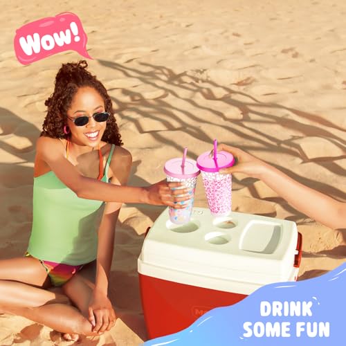 Meoky Plastic Cups with Lids and Straws - 6 Pack 24 oz Color Changing Cups, Iced Coffee Cups, Reusable Tumblers Bulk for Party, Car, Adults, Women, BPA-free (Solid & Patterned) - Image 5