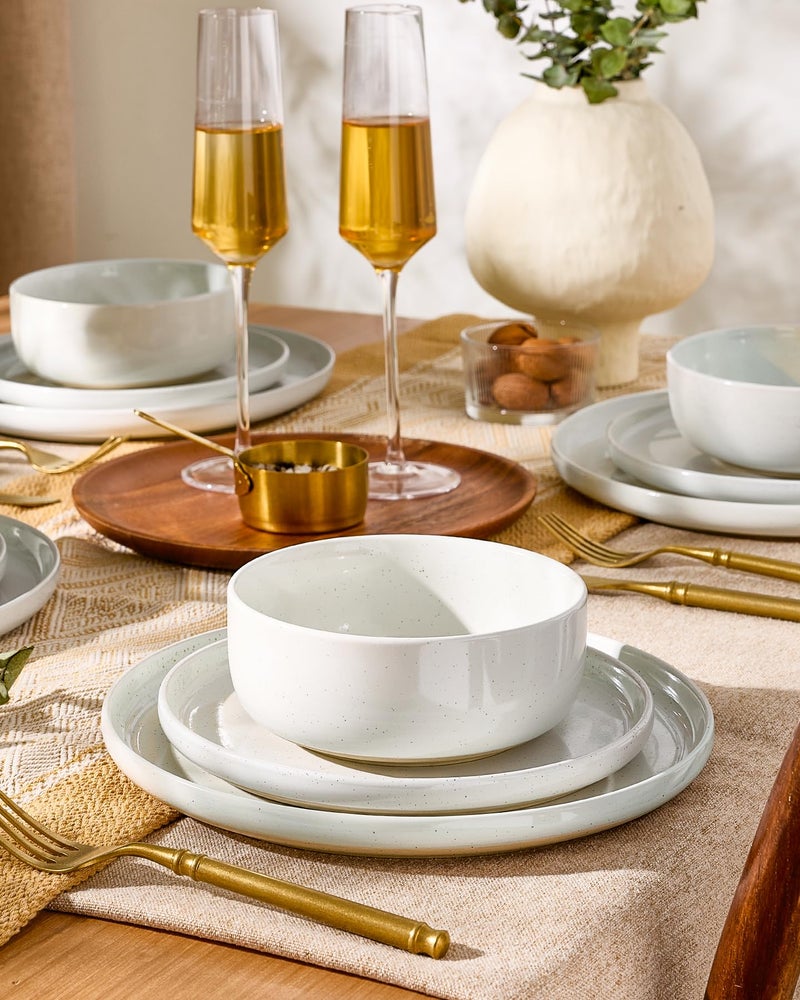 Famiware Milkyway Plates and Bowls Set, 12 Pieces Dinnerware Sets, Dishes Set for 4, White - Image 3