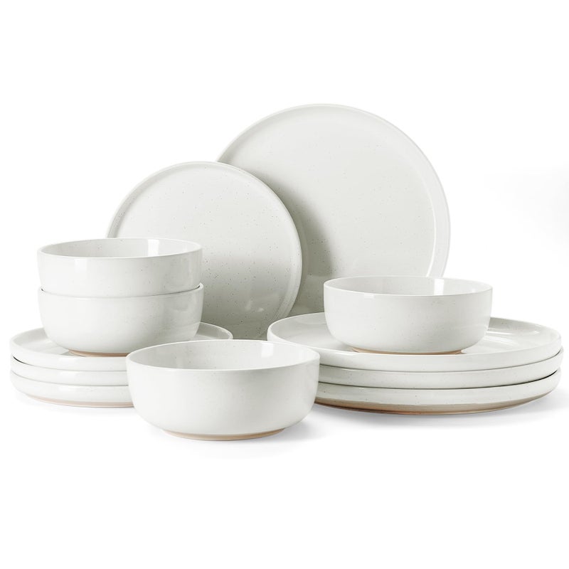 Famiware Milkyway Plates and Bowls Set, 12 Pieces Dinnerware Sets, Dishes Set for 4, White - Image 1