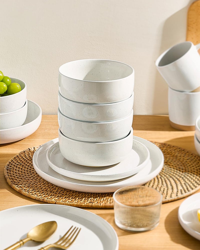 Famiware Milkyway Plates and Bowls Set, 12 Pieces Dinnerware Sets, Dishes Set for 4, White - Image 4