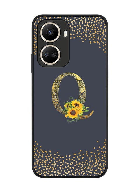 Rugged Black edge case for Huawei nova 10 SE Slim fit Soft Case Flexible Rubber Edges Anti Drop TPU Gel Thin Cover - Custom Monogram Initial Letter Floral Pattern Alphabet - Q (Grey )
