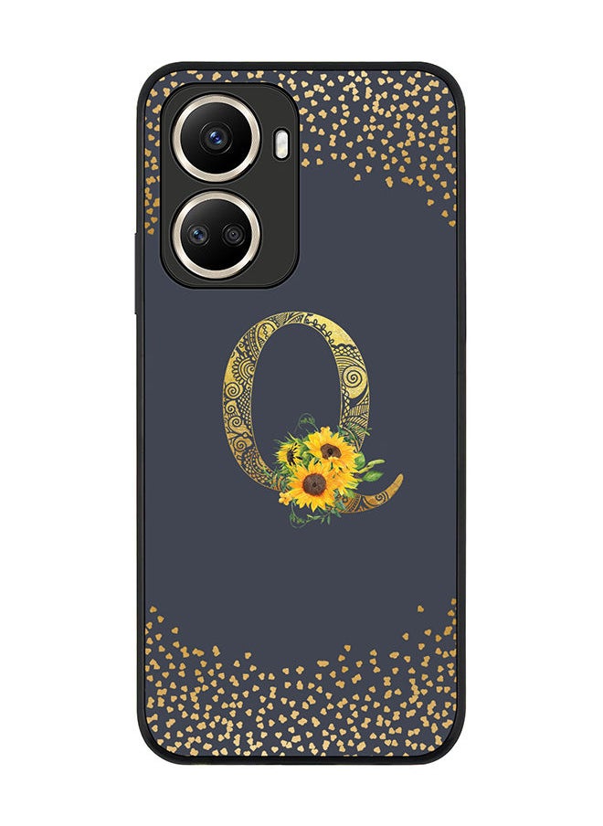 Rugged Black edge case for Huawei nova 10 SE Slim fit Soft Case Flexible Rubber Edges Anti Drop TPU Gel Thin Cover - Custom Monogram Initial Letter Floral Pattern Alphabet - Q (Grey )
