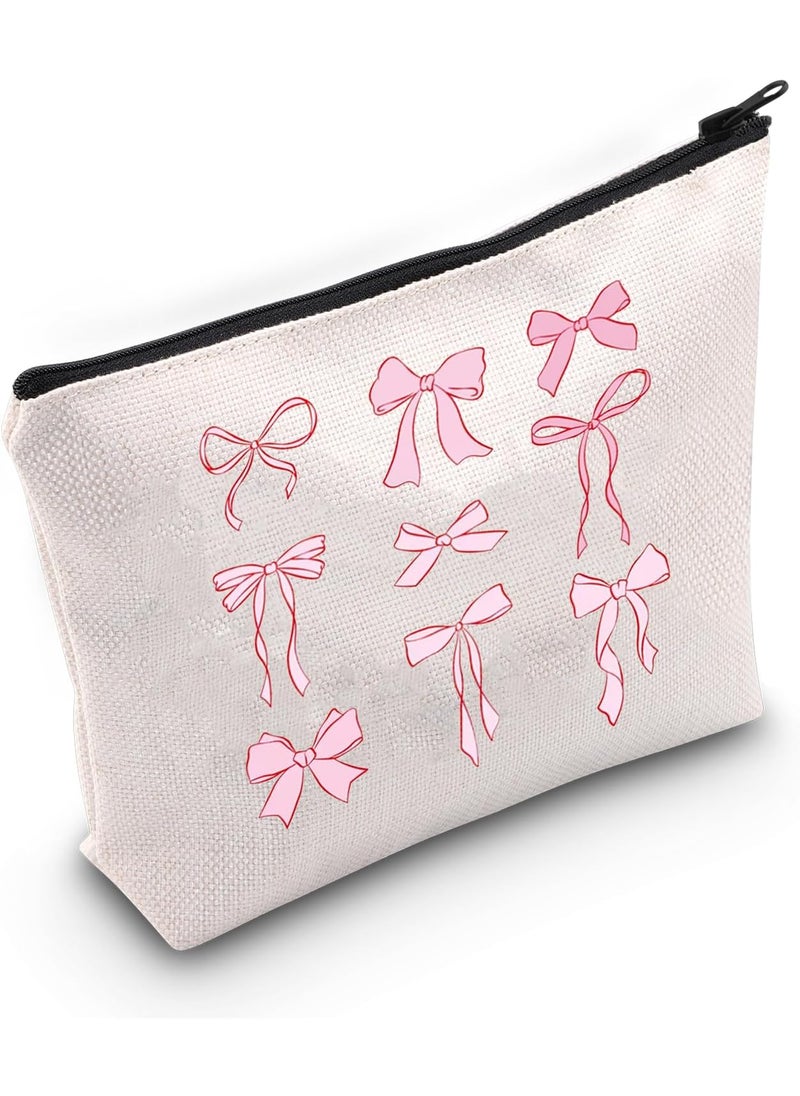 JXGZSO - JXGZSO Pink Bow Makeup Bag Coquette Bow Gift Cute Graphic Ribbon Cosmetic Bag Soft Trendy Bow Lover Gift - Image 1