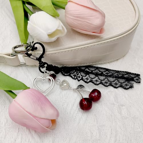 Nalefow Keychain Cherry Bag Charms Purse Charms Keychains Women Cute Cherry Accessories keychians for Keys Bags Purses Gift (Cherry Black) - Image 4