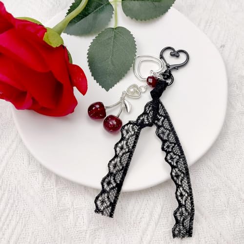Nalefow Keychain Cherry Bag Charms Purse Charms Keychains Women Cute Cherry Accessories keychians for Keys Bags Purses Gift (Cherry Black) - Image 2