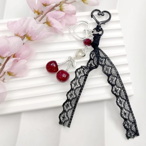 Nalefow Keychain Cherry Bag Charms Purse Charms Keychains Women Cute Cherry Accessories keychians for Keys Bags Purses Gift (Cherry Black) - Image 5
