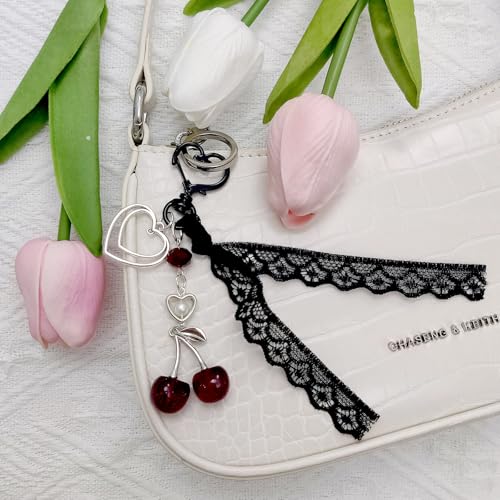 Nalefow Keychain Cherry Bag Charms Purse Charms Keychains Women Cute Cherry Accessories keychians for Keys Bags Purses Gift (Cherry Black) - Image 3