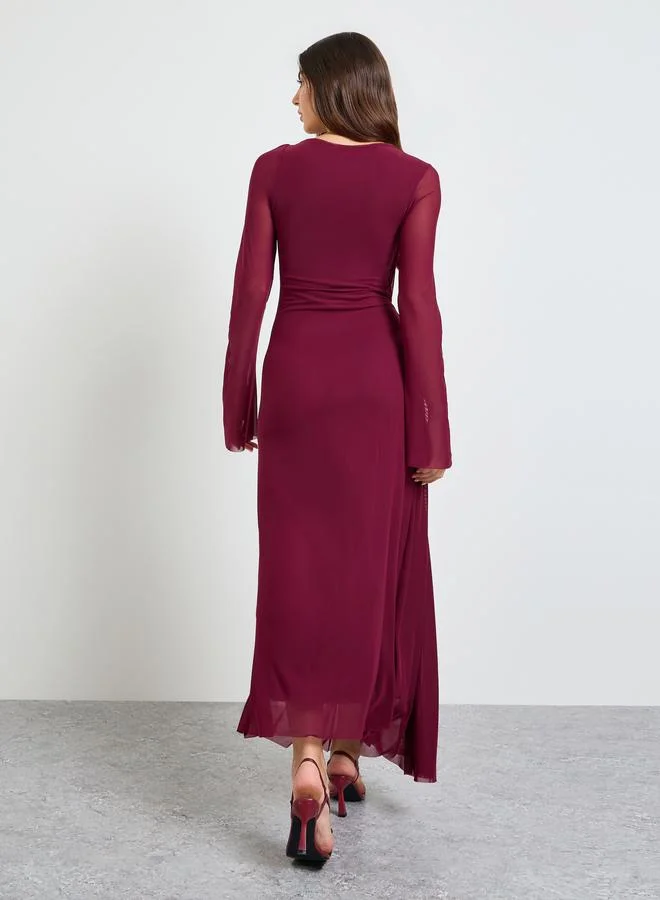 Take Two burgundy Burgundy Gathered Asymmetric Neck Maxi Dress for Women | Best Price UAE