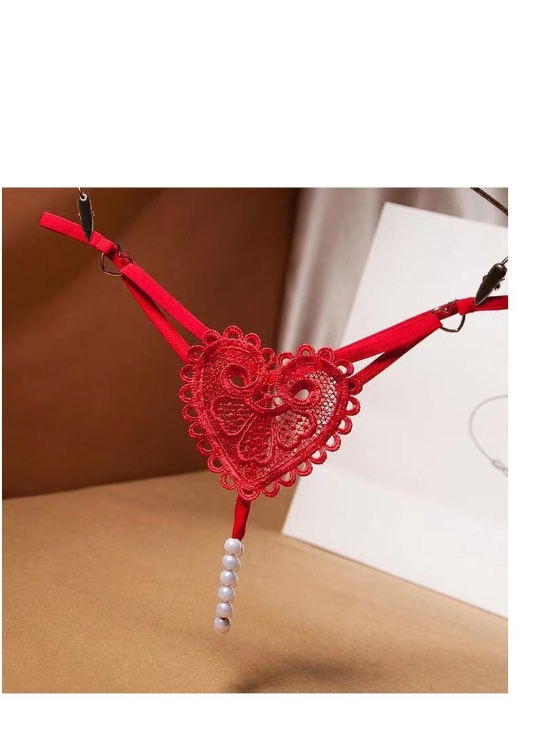 Women Floral Lace  Scallop Trim Briefs Underwear Panties With pearl  - Image 1