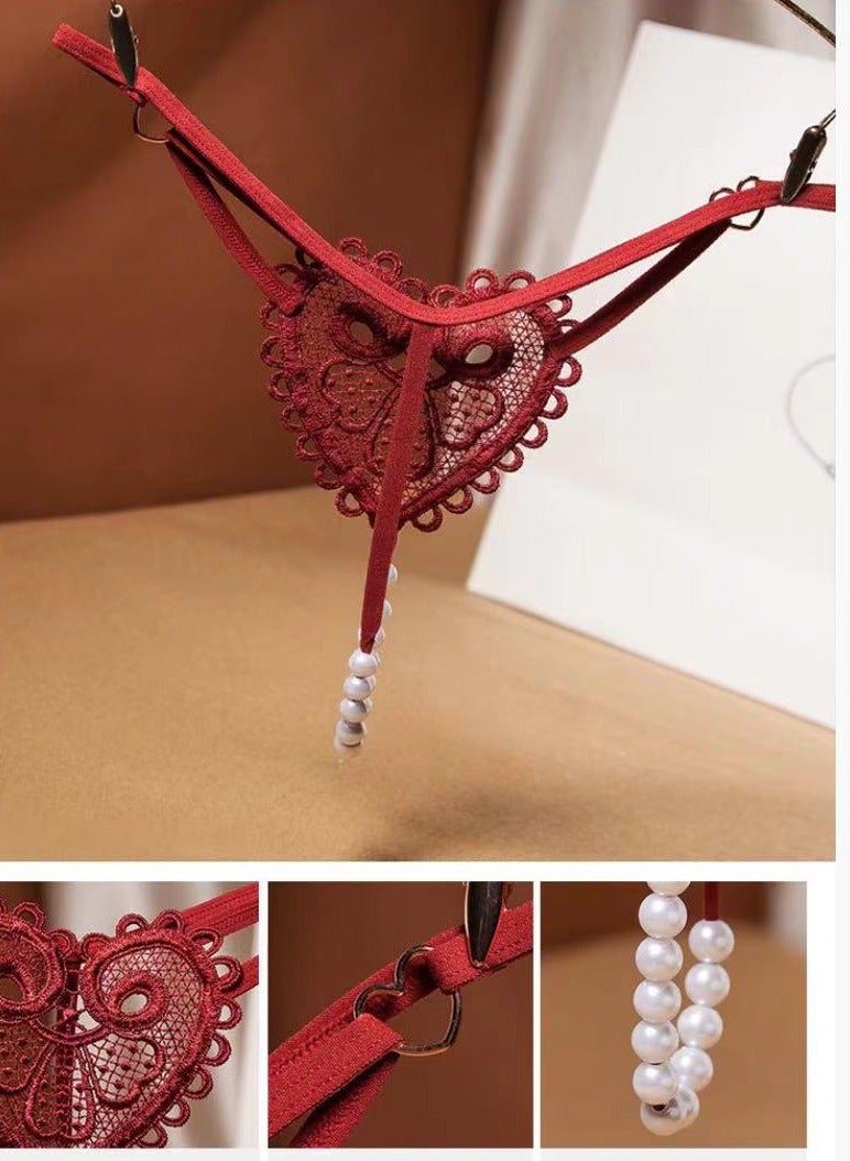 Women Floral Lace  Scallop Trim Briefs Underwear Panties With pearl  - Image 4