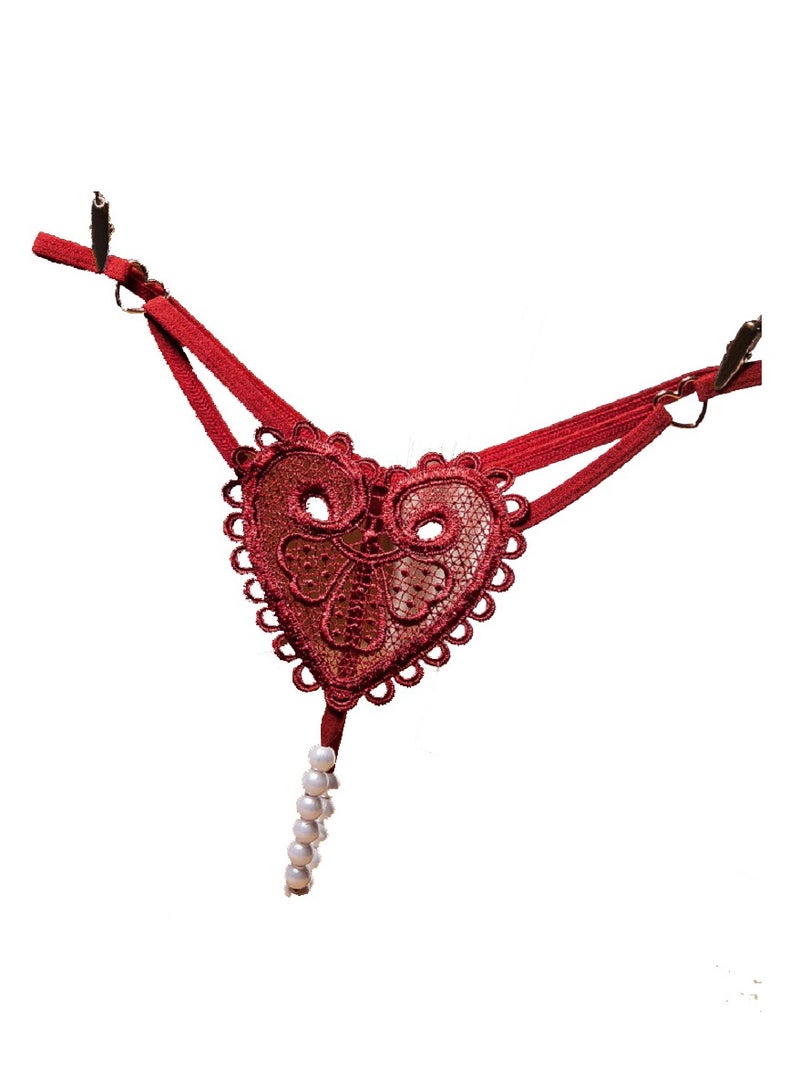 Women Floral Lace  Scallop Trim Briefs Underwear Panties With pearl  - Image 2