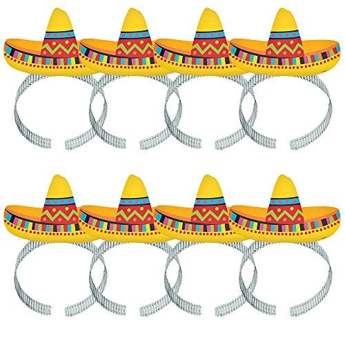 Amscan Multicolor Paper & Foil Sombrero Headbands (Pack Of 8) - Vibrant Party Accessories, Perfect for Cinco De Mayo, Festive Celebrations & Mexican-Themed Events - Image 1