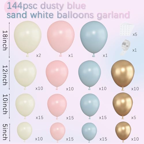 Blocesa Gender Reveal Balloon Arch Kit, 144PCS Dusty Pink and Blue Balloons Chrome Gold Sand White Balloons for Gender Reveal Boho Bachelorette Birthday Wedding Bridal Bear Theme Decorations - Image 2