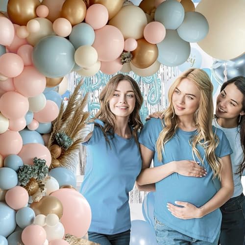 Blocesa Gender Reveal Balloon Arch Kit, 144PCS Dusty Pink and Blue Balloons Chrome Gold Sand White Balloons for Gender Reveal Boho Bachelorette Birthday Wedding Bridal Bear Theme Decorations - Image 5